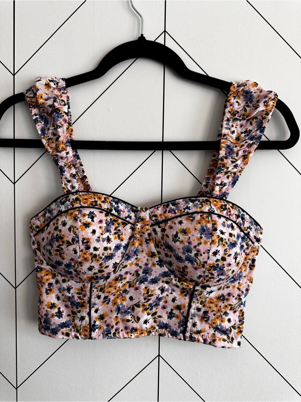Blush Pink Floral Pink Sweetheart Bustier Crop Top